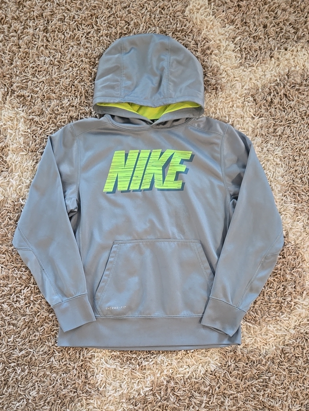 Nike Kids Gray Hoodie with Neon Green NIKE Graphic